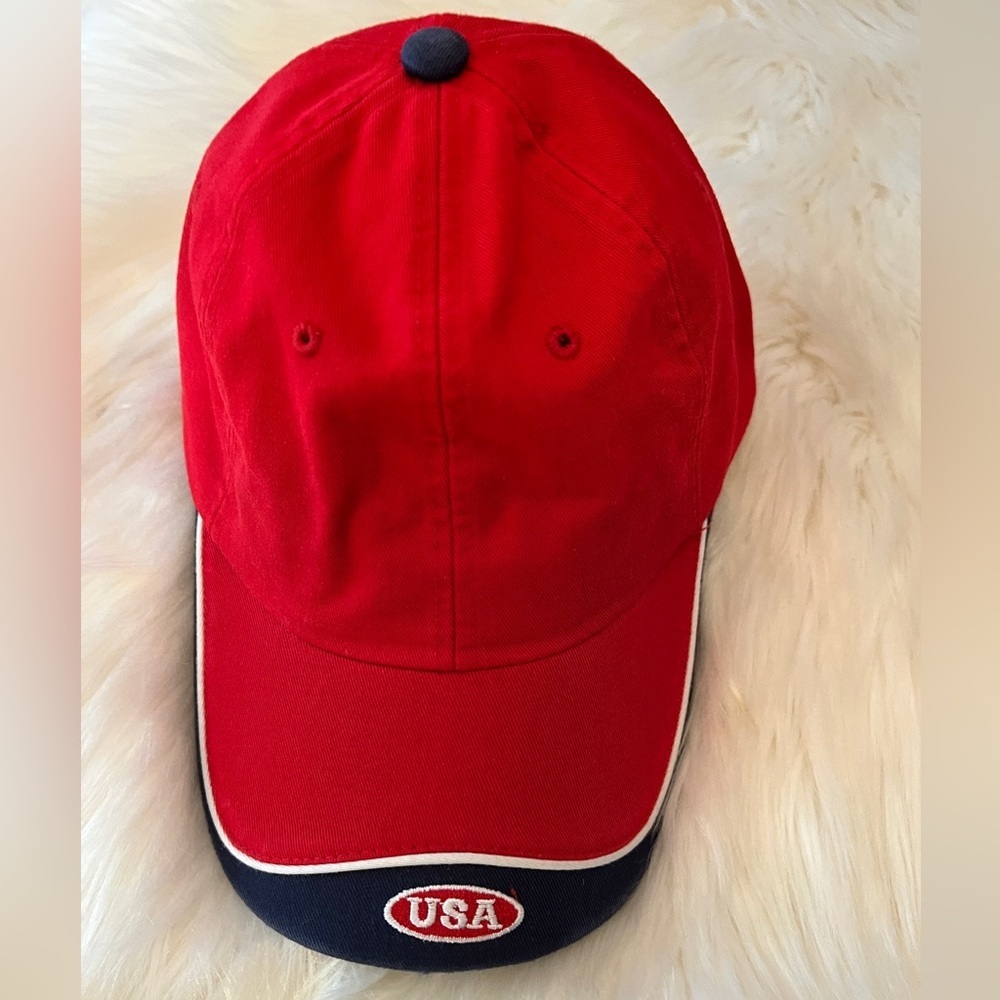 Red USA Baseball Cap with Navy trim